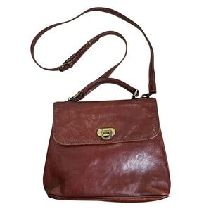 Vintage Texier Cognac Leather Messenger Crossbody Bag